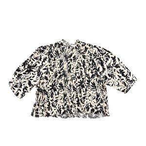 H&M Smocked Floral Blouse XL Black Cream Boho Peplum Top NWT